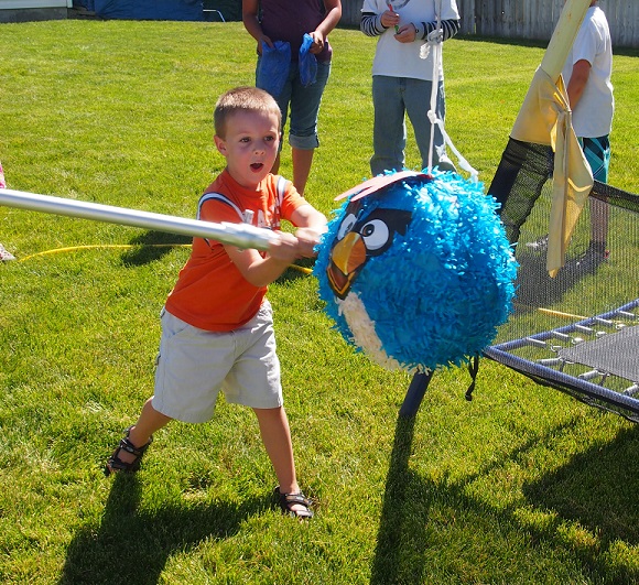 Mason couldn't stop talking about pinatas after we bought Silas's in April! He was so excited when he got to pick out his own! Angry Birds!